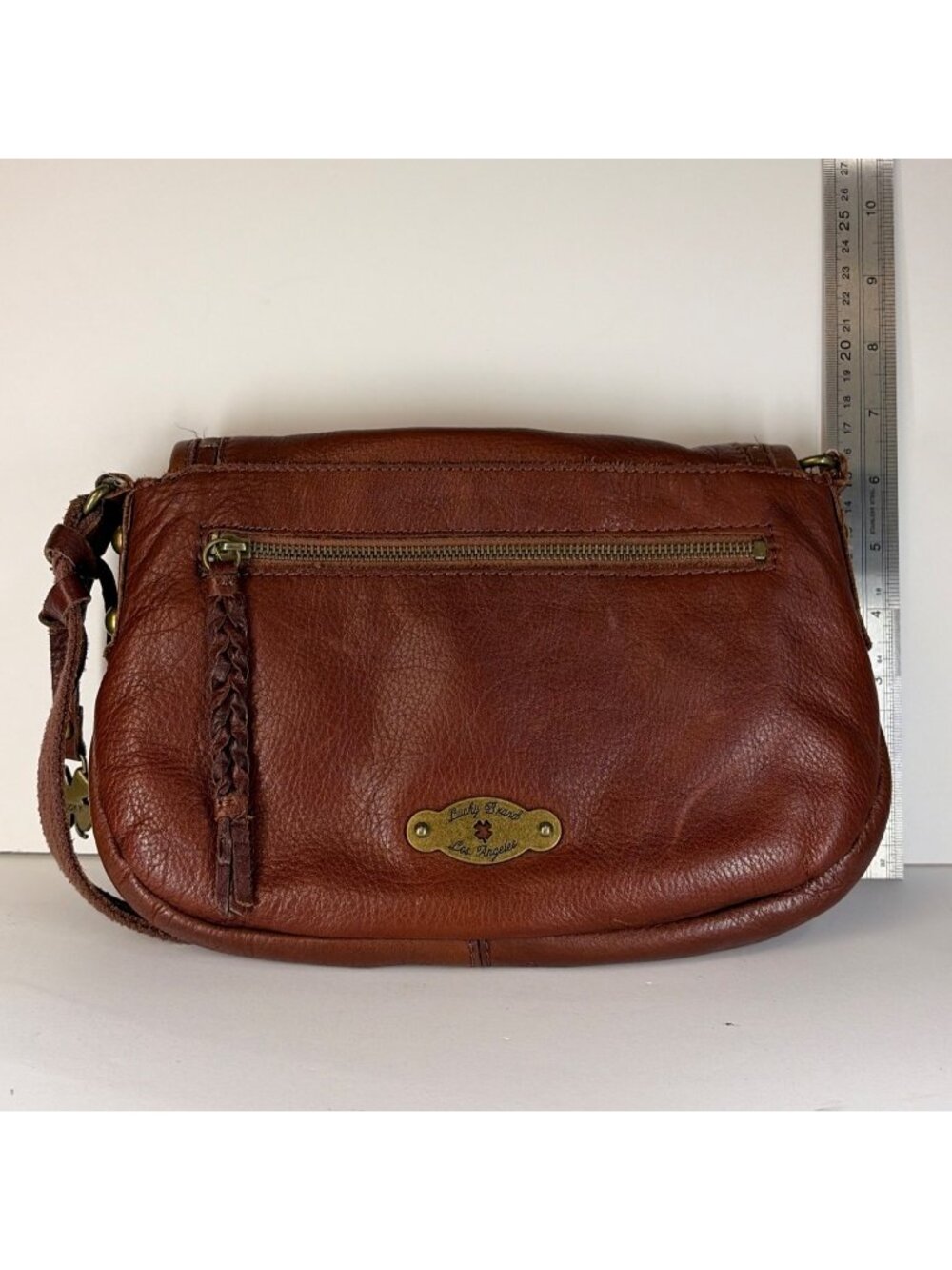 Vintage Lucky Brand Crossbody Shoulder Bag Italian Leather Whipstitch Brown - Picture 14 of 16